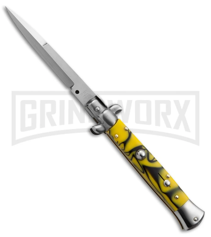 SKM 9" Italian Stiletto Yellow Swirl Killer Bee Automatic Knife - Bayonet 1 SKM 9" Italian Stiletto Yellow Swirl Killer Bee Automatic Knife - Bayonet