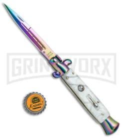 9.5" Anomaly Stiletto Sim Pearl Automatic Knife - Bayonet Spectrum Plain -Knife Sale Shop 9.5in Anomaly Stiletto Sim Pearl Bayo Spectrum Plain A155DLR BP 22821 jr bottlecap large