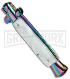 9.5" Anomaly Stiletto Sim Pearl Automatic Knife - Bayonet Spectrum Plain -Knife Sale Shop 9.5in Anomaly Stiletto Sim Pearl Bayo Spectrum Plain A155DLR BP 22821 jr side large