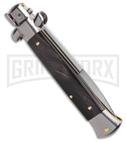 9" Frank B. Buffalo Horn Automatic Stiletto Knife - Bayonet -Knife Sale Shop 9in Frank B Buffalo Horn Automatic Stiletto Knife Bayo GX 41635 hd side large