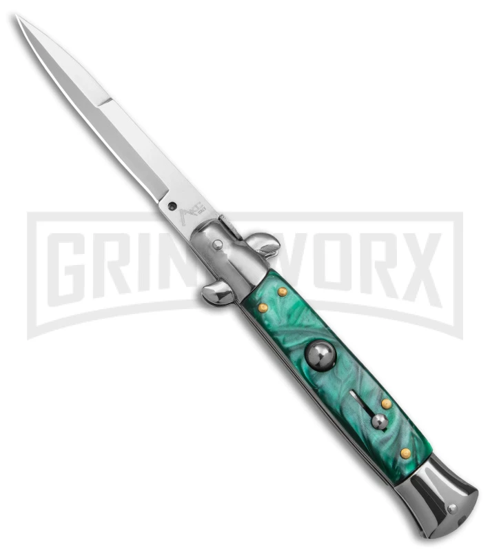 9" Anomaly Stiletto Green Pearlex Automatic Knife - Satin Bayonet 1 9" Anomaly Stiletto Green Pearlex Automatic Knife - Satin Bayonet