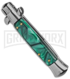 9" Anomaly Stiletto Green Pearlex Automatic Knife - Satin Bayonet 6 9" Anomaly Stiletto Green Pearlex Automatic Knife - Satin Bayonet -Knife Sale Shop 9in anomaly stiletto green pearlex automatic knife satin bayonet gx 6095 td side large