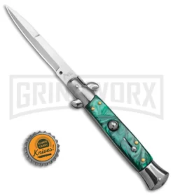 9" Anomaly Stiletto Green Pearlex Automatic Knife - Satin Bayonet 7 9" Anomaly Stiletto Green Pearlex Automatic Knife - Satin Bayonet -Knife Sale Shop 9in anomaly stiletto green pearlex automatic knife satin bayonet gx 6095 td size large