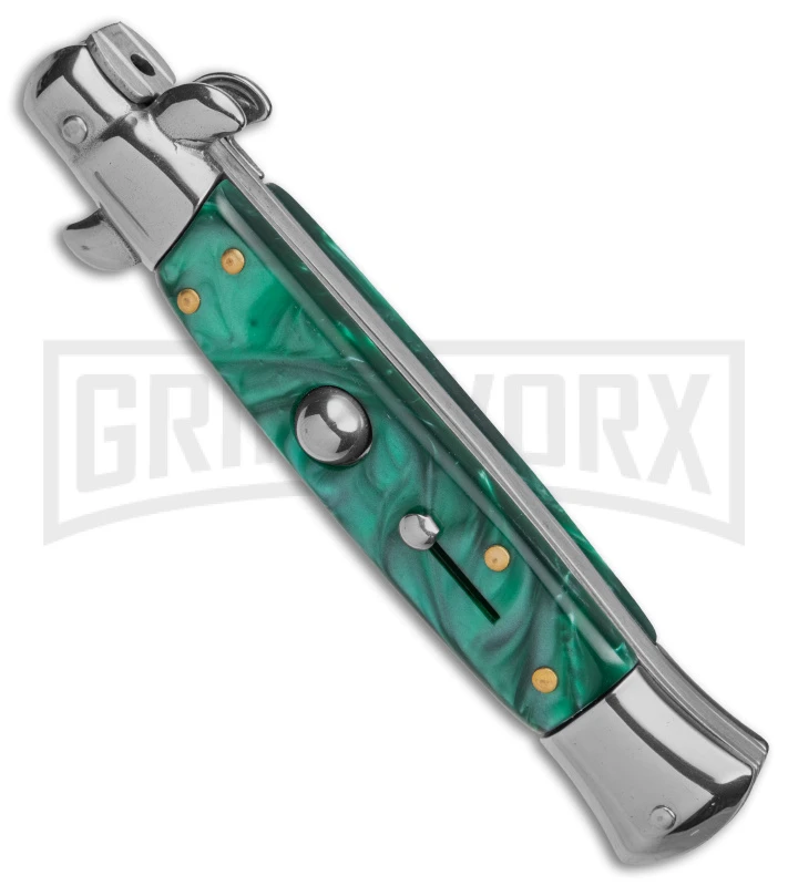 9" Anomaly Stiletto Green Pearlex Automatic Knife - Satin Bayonet 2 9" Anomaly Stiletto Green Pearlex Automatic Knife - Satin Bayonet - Image 2