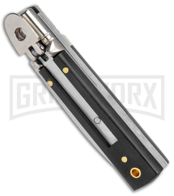 AGA Mini Classic Lever Lock Ebony Wood Automatic Knife (6' Satin) 2 AGA Mini Classic Lever Lock Ebony Wood Automatic Knife (6' Satin) - Image 2