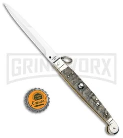 A.G.A. Campolin 9" Ram Horn Sicilian Ring Pull Automatic Knife - Bayonet 7 A.G.A. Campolin 9" Ram Horn Sicilian Ring Pull Automatic Knife - Bayonet -Knife Sale Shop AGA Camplin 9in Sicilian Ring Pull Auto Ram Horn Satin Bayo BHQ 100997 jr bottlecap large