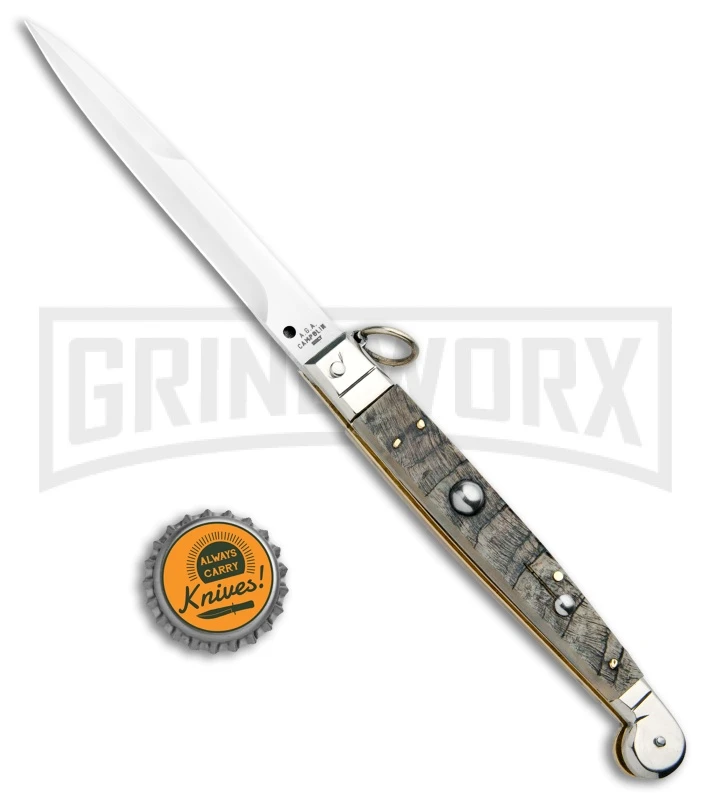 A.G.A. Campolin 9" Ram Horn Sicilian Ring Pull Automatic Knife - Bayonet 4 A.G.A. Campolin 9" Ram Horn Sicilian Ring Pull Automatic Knife - Bayonet - Image 4