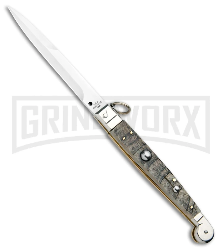 A.G.A. Campolin 9" Ram Horn Sicilian Ring Pull Automatic Knife - Bayonet 1 A.G.A. Campolin 9" Ram Horn Sicilian Ring Pull Automatic Knife - Bayonet