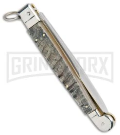 A.G.A. Campolin 9" Ram Horn Sicilian Ring Pull Automatic Knife - Bayonet 6 A.G.A. Campolin 9" Ram Horn Sicilian Ring Pull Automatic Knife - Bayonet -Knife Sale Shop AGA Camplin 9in Sicilian Ring Pull Auto Ram Horn Satin Bayo BHQ 100997 jr side large