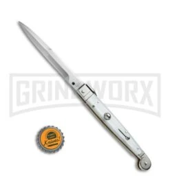 A.G.A. Campolin 9" Sicilian White Pearlex Picklock Automatic Knife - Bayonet -Knife Sale Shop AGA Campolin 9in Sicilian White Pearlex Picklock Bayo BP 19446 jr bottlecap large