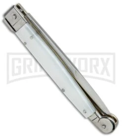 A.G.A. Campolin 9" Sicilian White Pearlex Picklock Automatic Knife - Bayonet -Knife Sale Shop AGA Campolin 9in Sicilian White Pearlex Picklock Bayo BP 19446 jr side large