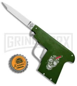 AGA Campolin Green Automatic Gun Knife - Satin Plain -Knife Sale Shop AGA Campolin Gun Knife Auto Green Satin CEM PIS GREEN GX 33939 jr bottlecap large