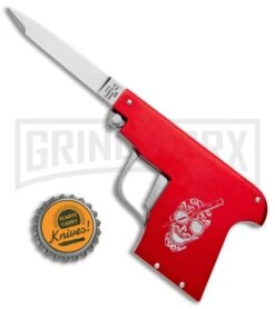 AGA Campolin Red Automatic Gun Knife - Satin Plain -Knife Sale Shop AGA Campolin Gun Knife Auto Red Satin CEM PIS RED GX 33940 jr bottlecap large