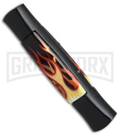 AKC 077 Concord Flames OTF Automatic Knife - Flat Grind Black Plain -Knife Sale Shop AKC 077 concord flames black BP 19136 er side large