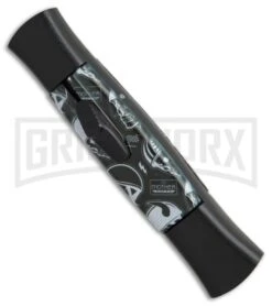 AKC 077 Concord Route 66 Skull OTF Automatic Knife - Black Plain -Knife Sale Shop AKC 077 concord route 66 skull black plain BP 19012 er side large