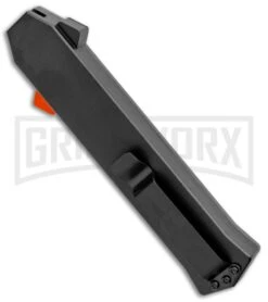 AKC F-16 Black D/A OTF Automatic Knife + Orange Button - Bayo Satin Plain -Knife Sale Shop AKC F 16 DA Bayo OTF Auto Black Orange Button Satin BHQ 102935 jr side large