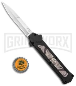 AKC F-16 Diamondback D/A OTF Automatic Knife - Bayo Satin Plain -Knife Sale Shop AKC F 16 DA Bayo OTF Auto Diamondback Satin BHQ 131609 jr bottlecap large