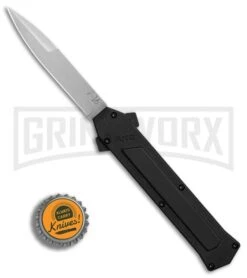 AKC F-16 Black Inlay D/A OTF Automatic Knife - Bayo Satin Plain -Knife Sale Shop AKC F16 DA Bayonet Black Inlay satin BHQ 79503 er bottlecap large