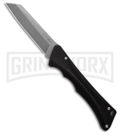 AKC Smarty Black Automatic Knife Reverse Tanto - Stonewash Plain