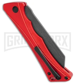 AKC Smarty Red W/Black Bolster Automatic Knife Reverse Tanto - Black SW Plain -Knife Sale Shop AKC Smarty Automatic Knife Red w Black Bolster 3.3in Black Stonewash BHQ 184758 hd side large