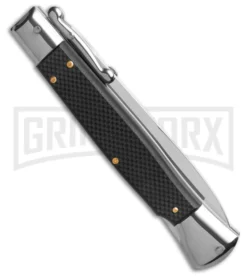 AKC 10" Black G-10 Roma Black Swinguard Automatic Knife - Satin Plain -Knife Sale Shop AKC Swinguard 10 in Auto Italian Bayonet Stiletto Black G 10 4in Satin GX 42426 td side large