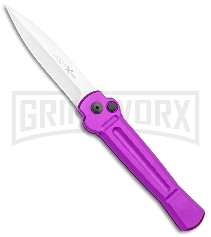AKC X-treme Ace Purple Automatic Knife - Stonewash Plain 1 AKC X-treme Ace Purple Automatic Knife - Stonewash Plain
