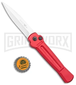 AKC X-treme Ace Red Automatic Knife - Satin Plain -Knife Sale Shop AKC X treme Ace Auto Red Satin BHQ 105468 jr bottlecap large
