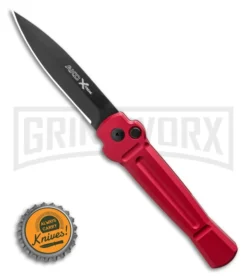 AKC X-treme Ace Red Automatic Knife - Black Plain -Knife Sale Shop AKC X treme Ace Automatic Knife Red 3.6 Black BHQ 123056 LS Bottlecap large