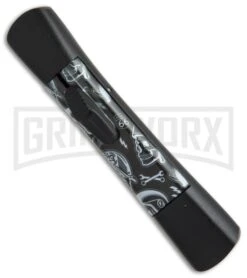 AKC Concord Route 66 Skull OTF Automatic Knife - Flat Grind Black Plain -Knife Sale Shop AKC concord route 66 skull flat grind black plain BP 19004 er side large