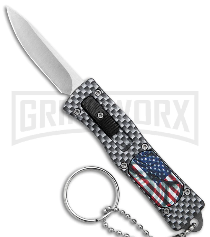 American Flag Mini Dog Tag Gray Carbon Fiber D/A OTF Auto Knife -Satin Plain 1 American Flag Mini Dog Tag Gray Carbon Fiber D/A OTF Auto Knife -Satin Plain