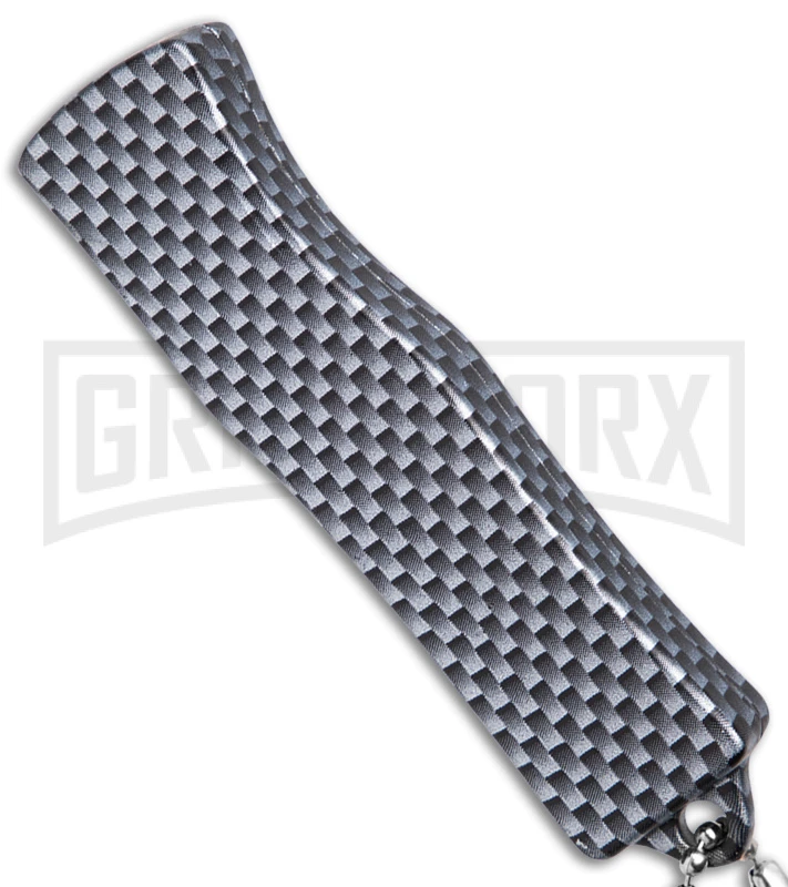 American Flag Mini Dog Tag Gray Carbon Fiber D/A OTF Auto Knife -Satin Plain 3 American Flag Mini Dog Tag Gray Carbon Fiber D/A OTF Auto Knife -Satin Plain - Image 3