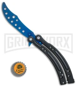 Andux CS Black Balisong Butterfly Trainer - Blue Holes -Knife Sale Shop Andux CS Black trainer blue holes BP 24579 er bottlecap large