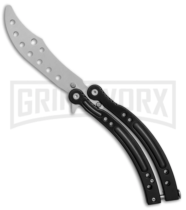 Andux CS Black Balisong Butterfly Trainer - Satin Holes 1 Andux CS Black Balisong Butterfly Trainer - Satin Holes