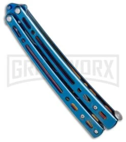 Andux Spectre Blue Balisong Butterfly Trainer - Tanto Blue -Knife Sale Shop Andux Spectre Blue trainer tanto blue BP 24593 er spine large