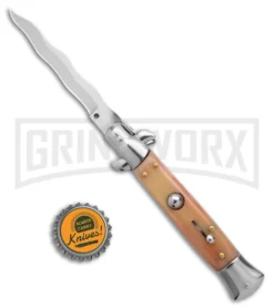 9" Anomaly Stiletto Red Marble Pearlex Automatic Knife - Satin Kriss -Knife Sale Shop Anomally 9in Stiletto Red Pearlex Bone Auto Satin Kriss BHQ 162125 jr bottlecap large