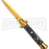 9" Anomaly Stiletto Black Pearlex Automatic Knife - Gold Bayo