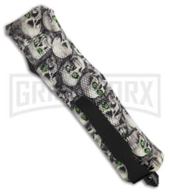 Atomic Defender Large OTF Automatic Knife Ghost White Skull - Two Tone Tanto -Knife Sale Shop Atomic Defender Large OTF AK Ghost White Skull Two Tone Tanto GX 40367 td side large