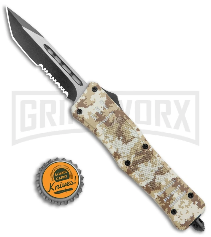 Atomic Defender Med OTF Auto Tanto Tan Camo Knife (3.25" Two-Tone Serr) 5 Atomic Defender Med OTF Auto Tanto Tan Camo Knife (3.25" Two-Tone Serr) - Image 5
