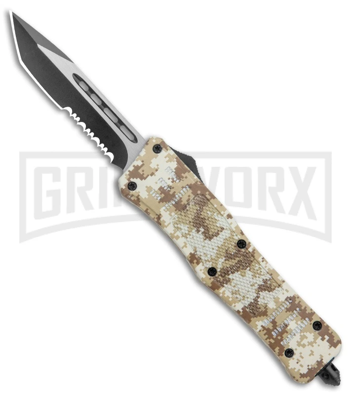 Atomic Defender Med OTF Auto Tanto Tan Camo Knife (3.25" Two-Tone Serr) 1 Atomic Defender Med OTF Auto Tanto Tan Camo Knife (3.25" Two-Tone Serr)