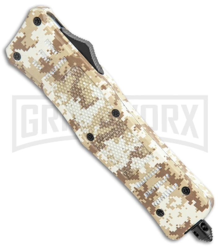 Atomic Defender Med OTF Auto Tanto Tan Camo Knife (3.25" Two-Tone Serr) 2 Atomic Defender Med OTF Auto Tanto Tan Camo Knife (3.25" Two-Tone Serr) - Image 2