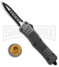 Atomic Defender Medium OTF Automatic Knife Gray - Two Tone Serrated Dagger -Knife Sale Shop Atomic Defender Medium OTF Automatic Knife Gray Two Tone Serrated Dagger GX 38808 td size large
