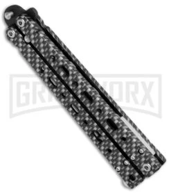 Bear OPS Bear Song V Sim Carbon Fiber Balisong Butterfly Knife - Black Plain -Knife Sale Shop Bear OPS Bear Song 500 Butterfly Sim Carbon Fiber Black BHQ 35746 jr side large