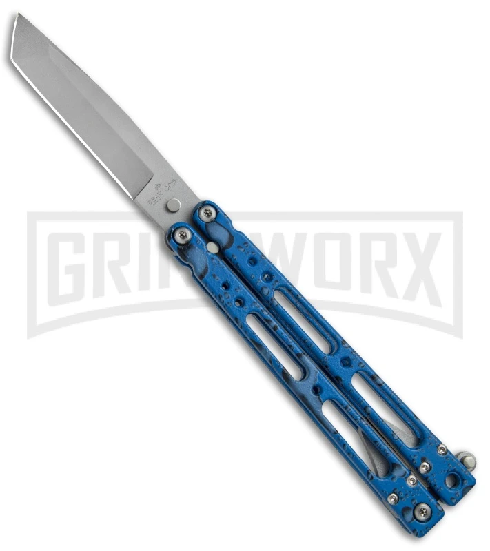 Bear OPS Bear Song IV Blue Raindrop Balisong Butterfly Knife - Tanto Bead Blast 1 Bear OPS Bear Song IV Blue Raindrop Balisong Butterfly Knife - Tanto Bead Blast