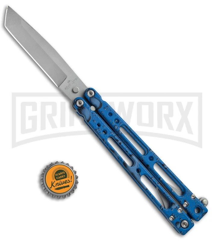 Bear OPS Bear Song IV Blue Raindrop Balisong Butterfly Knife - Tanto Bead Blast 4 Bear OPS Bear Song IV Blue Raindrop Balisong Butterfly Knife - Tanto Bead Blast - Image 4