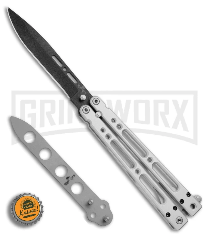 Bear OPS Bear Song IV Silver Balisong Butterfly Knife W/Trainer - Black Plain 6 Bear OPS Bear Song IV Silver Balisong Butterfly Knife W/Trainer - Black Plain - Image 6