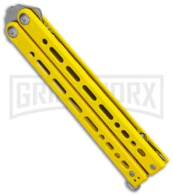 Bear Ops Bear Song VIII Yellow Butterfly Knife - Clip Point Satin Plain 6 Bear Ops Bear Song VIII Yellow Butterfly Knife - Clip Point Satin Plain -Knife Sale Shop Bear Ops Bear Song VIII Butterfly Knife Yellow Clip Point 4.5in Satin B 800 SSYW S BHQ 113965 LS Side large