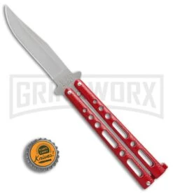 Bear & Son Knives Red Large 117 Balisong Butterfly Knife - Satin Plain 4TH18 -Knife Sale Shop Bear Son 117 large butterfly knife red satin BHQ 72584 er bottlecap large