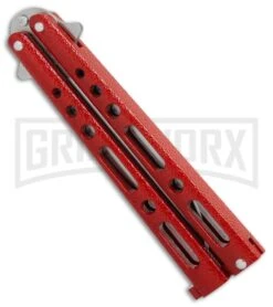 Bear & Son Knives Red Large 117 Balisong Butterfly Knife - Satin Plain 4TH18 -Knife Sale Shop Bear Son 117 large butterfly knife red satin BHQ 72584 er spine large