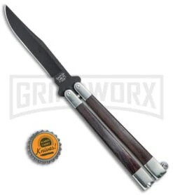 Bear & Son Black Walnut Butterfly Knife - Black Plain -Knife Sale Shop Bear Son Butterfly Knife Black Walnut Black BW17T BHQ 77785 jr bottlecap large