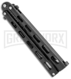 Bear & Son 115TAND Tanto Black Butterfly Knife - Damascus Plain -Knife Sale Shop Bear Son Tanto Butterfly Blk Dmscs 115TAND BHQ 50075 jr side 1 large